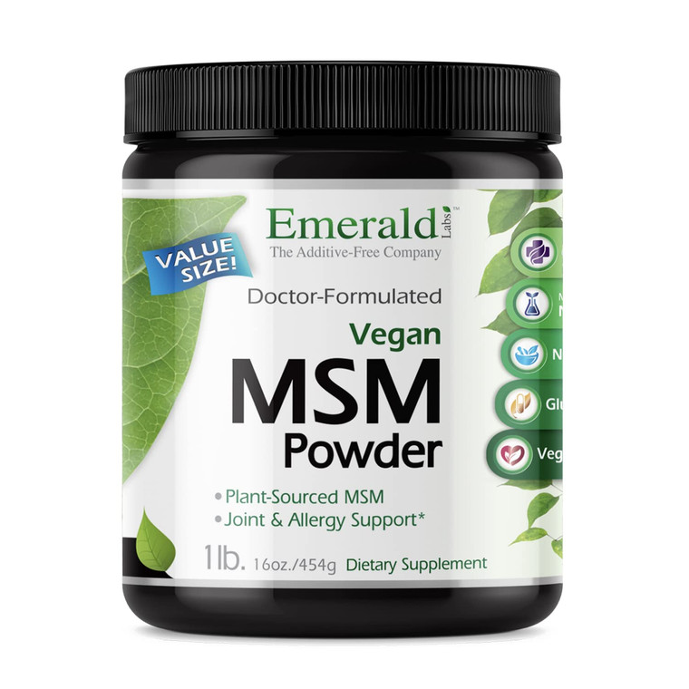 Emerald Labs MSM Powder - Plant-Sourced Methylsulfonylmethane Supplement for Liver Detox, Joint Health, Skin Health & More - Vegan, Gluten-Free - 16