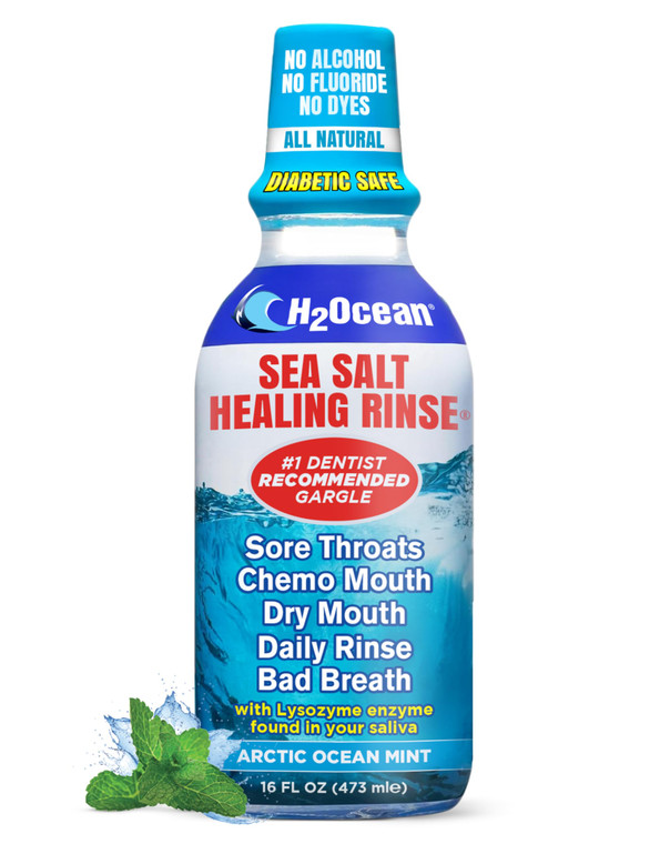 H2Ocean Healing Rinse Natural Sea Salt Mouthwash - Alcohol & Fluoride-Free Oral Care for Tonsil Stones, Sore Throats, Wisdom Teeth Recovery & Gum Hea