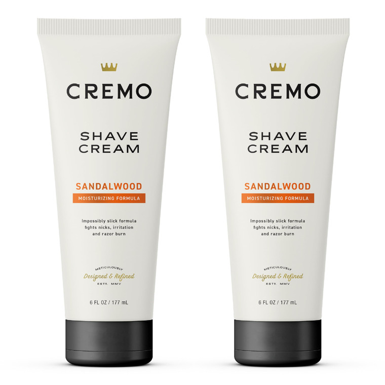 Cremo Barber Grade Sandalwood Shave Cream, Astonishingly Superior Ultra-Slick Shaving Cream Fights Nicks, Cuts And Razor Burn, 6 Fl Oz (2 Pack)