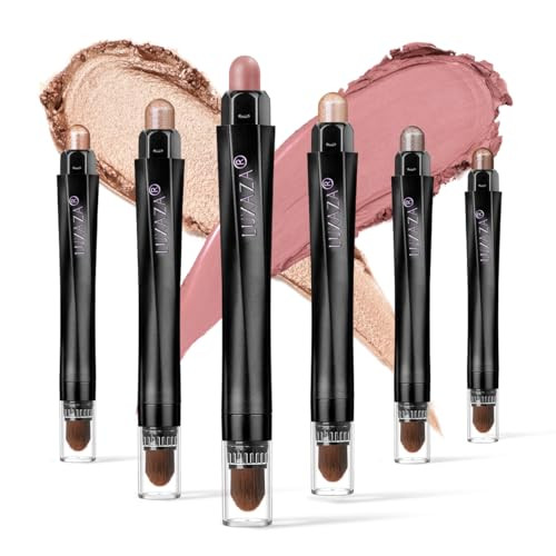 LUXAZA 6PCS Cream Eyeshadow Stick Makeup Sets, Metallic And Matte Shimmer Eye Shadow Eye Brightener Stick Pencil Crayon, A01-Brown Neutral