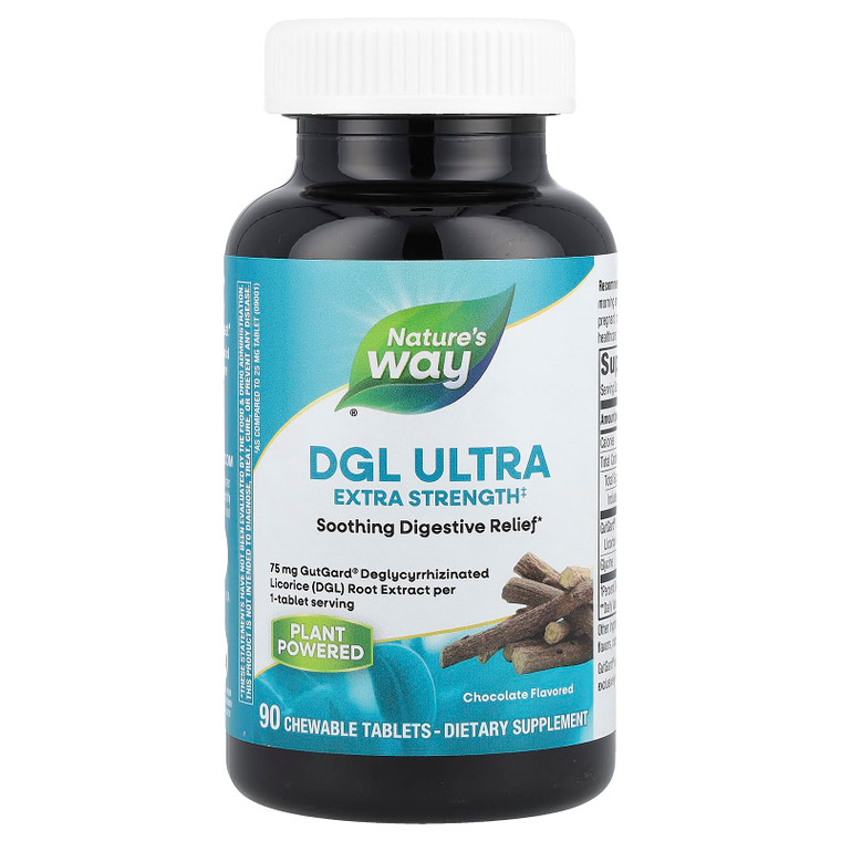 Nature's Way DGL Ultra Extra Strength(1), Premium Licorice Root Extract, Soothing Digestive Relief*, with Gutgard, Vegan & Gluten Free, Chocolate Fla