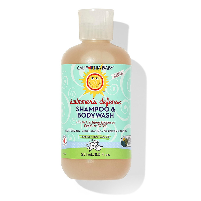California Baby Swimmers Defense Baby Wash + Baby Shampoo | After Swim Hydrating Shampoo | 100% Plant-Based | Gentle Chlorine Removal | 8.5 oz