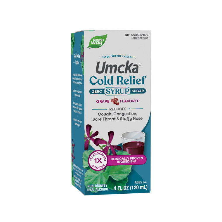 Nature's Way Umcka Cold Relief Zero Sugar Syrup, Umcka, Homeopathic, Shortens Colds, Sore Throat, Cough, Congestion, and Stuffy Nose, Phenylephrine F