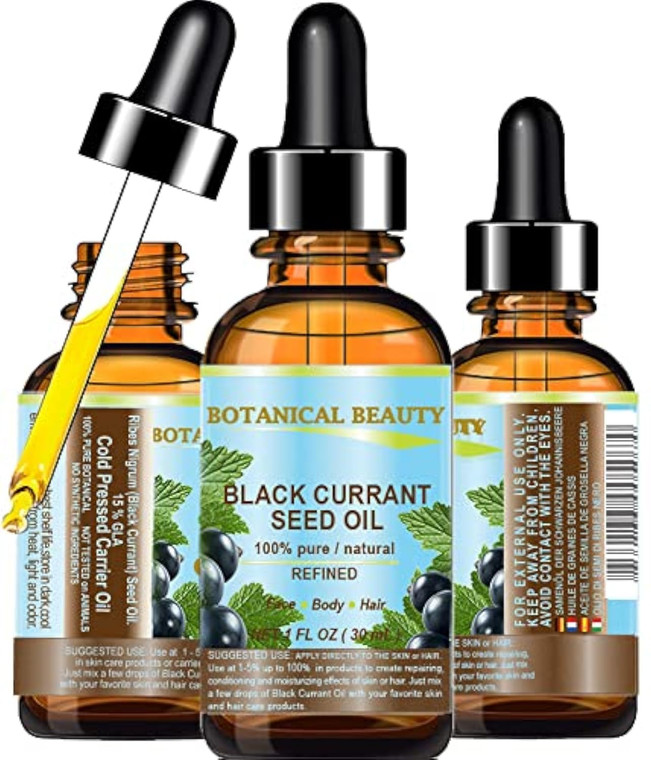 Botanical Beauty BLACK CURRANT SEED OIL 100% Pure Natural Undiluted Refined Cold Pressed Carrier Oil for Skin, Hair, Lip and Nail Care (1 Fl Oz)
