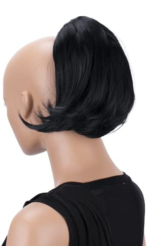 CAISHA Bun Hairpiece Ponytail With Butterfly Clip Hair Bun Bridal Hairstyle Hepburn Bun Scrunchie Straight Black-Brown H402