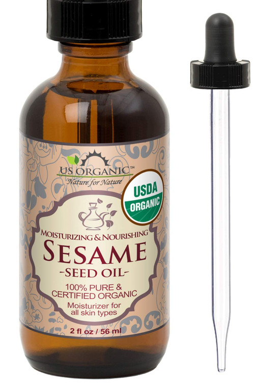 US Organic Sesame Seed Oil, Certified Organic, Untoasted, Unrefined Virgin, Pure & Natural, Cold Pressed, in Amber Glass Bottle w/Glass Eyedropper, S