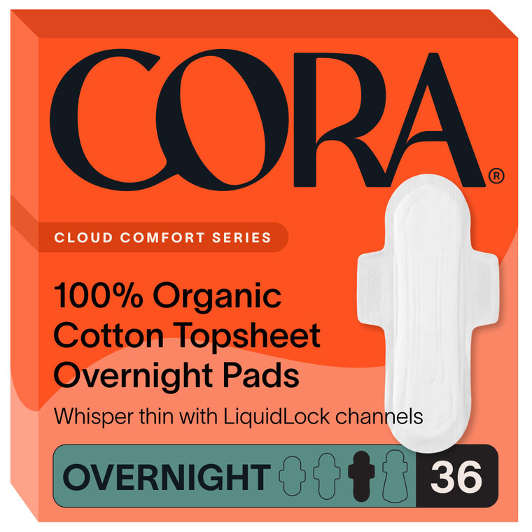 Cora 100% Organic Cotton Topsheet Pads (36 Overnight Pads)
