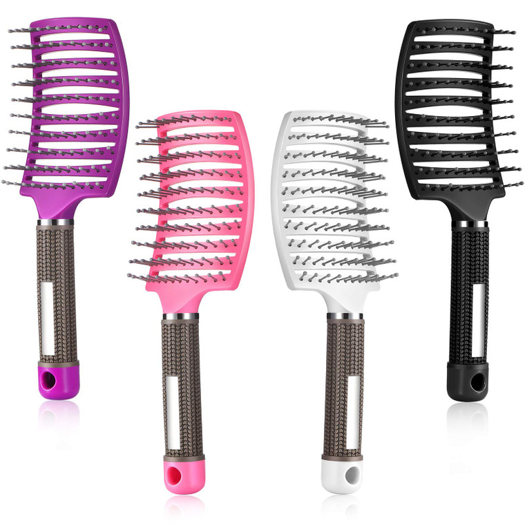 Patelai 4 Pcs Hair Brush, Detangler Curved Vented Brushes for Women Men, Curved Vented Wet Dry Styling Brushes for Curly Long Thick Thin Tangled Hair