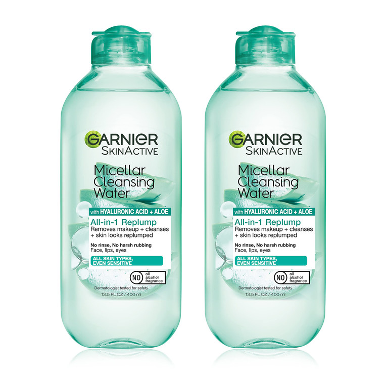 Garnier Micellar Water with Hyaluronic Acid, Facial Cleanser & Makeup Remover, Hydrating and Plumping, For All Skin Types, Vegan, Cruelty Free, 13.5