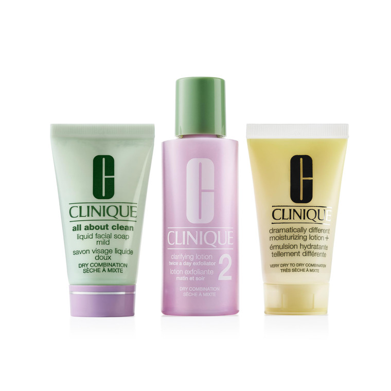Clinique 3-Step Refresher Course Skincare Gift Set For Dry Combination Skin Types | Face Soap, Clarifying Lotion + Dramatically Different Lotion | In