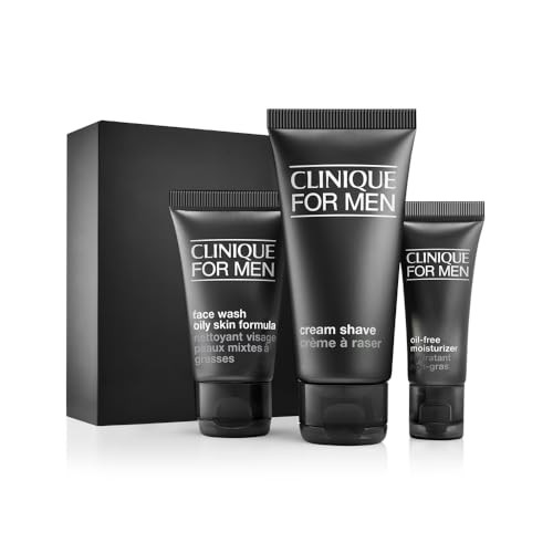 Clinique For Men Starter Kit Gift Set For Daily Oil Control | Face Wash | Cream Shave | Mattifying Moisturizer | Includes 3 Travel Size Pieces | Perf
