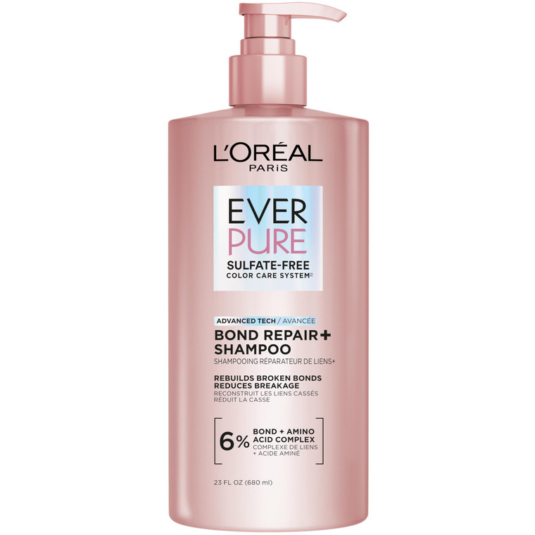 L'Oreal Paris Sulfate Free Bond Repair+ Shampoo, Hair Shampoo with Amino Acid Complex, Strengthens and Repairs Damaged or Color Treated Hair, EverPur