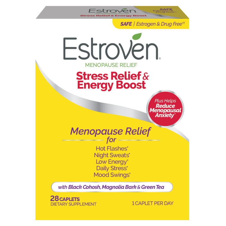 Estroven Stress Relief & Energy Boost for Menopause Relief - 28 Ct. - Clinically Proven Ingredients Provide Stress & Energy Support + Night Sweats &