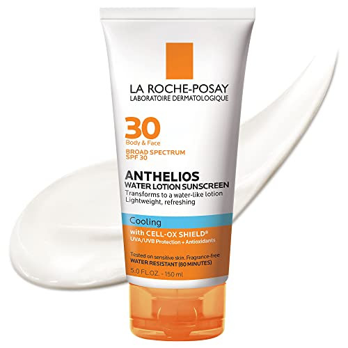 La Roche-Posay Anthelios Cooling Water Sunscreen Lotion, Water Based Sunscreen for Face & Body, Broad Spectrum SPF + Antioxidants, Fast Absorbing Wat