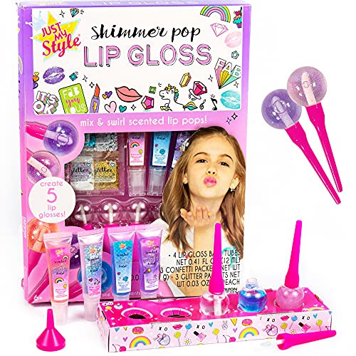Just My Style Shimmer Pop Lip Gloss, Create 5 Lollipop-Shaped Lip Glosses, Includes Funnel, Empty Lip Gloss Containers, Sweet Lip Gloss Base, Body Gl