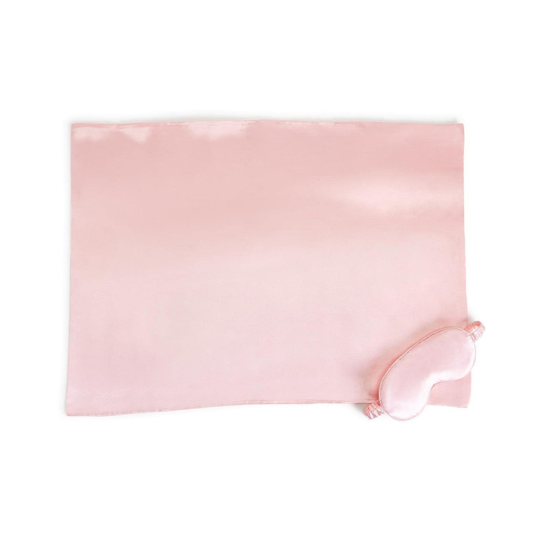 Two's Company Rose Satin Pillowcase and Eye Mask Set in Gift Box