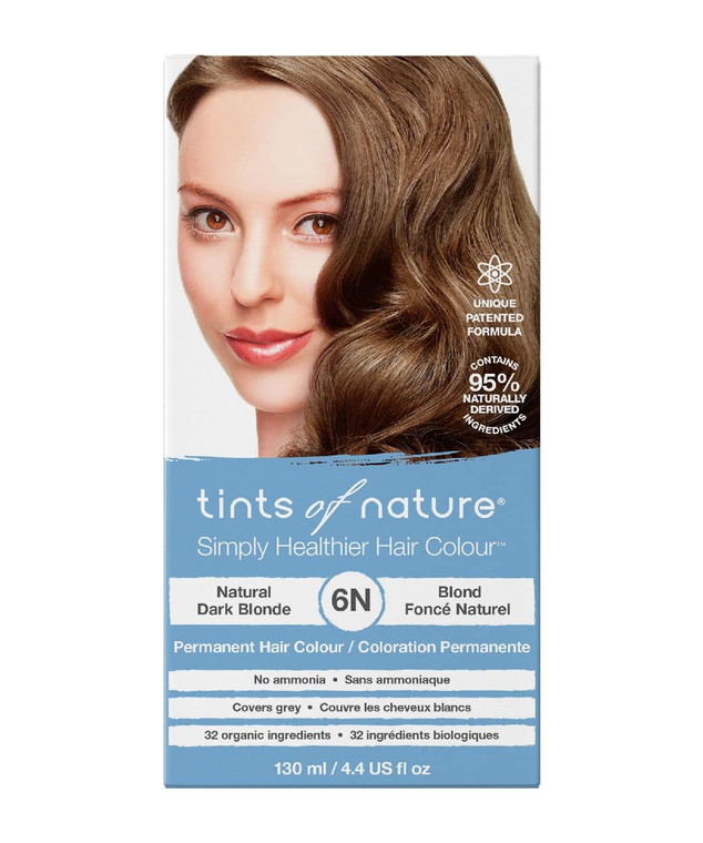 Tints of Nature 6N Natural Dark Blonde Permanent Hair Dye, Nourishes Hair and Covers Greys, Ammonia-Free, 4.4 fl oz