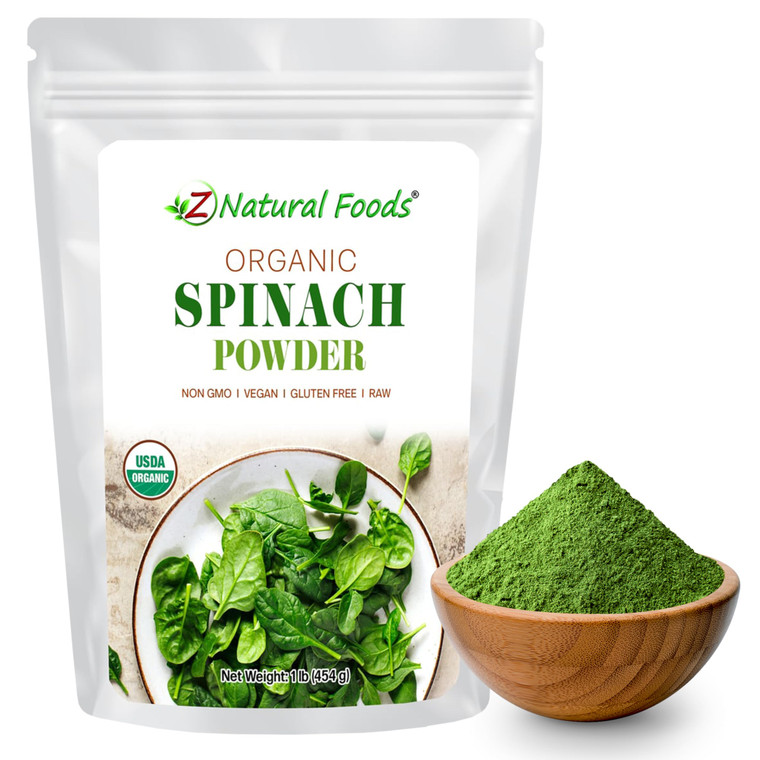 Z Natural Foods Organic Spinach Powder - 100% Pure & Nutrient-Dense Dried Raw Spinach Leaves for Immune & Energy Boost - Fresh Powdered Vegetable, Su