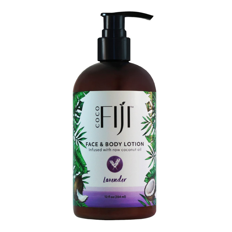 Coco Fiji Face & Body Lotion Infused With Coconut Oil | Lotion for Dry Skin | Moisturizer Face Cream & Massage Lotion for Women & Men | Lavender 12 o