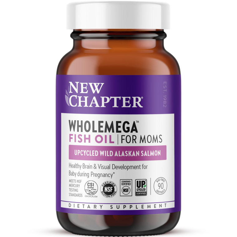 New Chapter Wholemega for Moms Fish Oil Supplement, Tiny Capsules, 2000mg per Serving, Prenatal DHA with Omega-3 + Vitamin D3 for Prenatal & Postnata