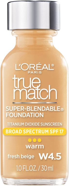 LOréal Paris Makeup True Match Super-Blendable Liquid Foundation, Fresh Beige W4.5, 1 Fl Oz,1 Count