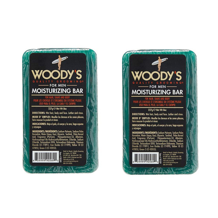 Woody's Moisturizing Bar Soap - Hydrating Body, Face & Shave Bar Soaps, Deep Cleanser, Rich Lather, Fresh Scent, 8 oz, 2 Pack