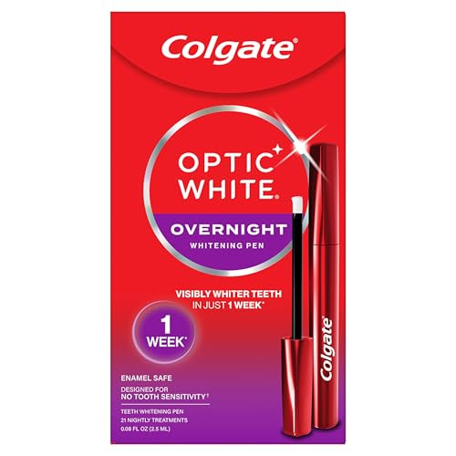 Colgate Optic White Overnight Teeth Whitening Pen, Hydrogen Peroxide Teeth Whitening Pen, Visibly Whiter Teeth in Just 1 Week When Used as Directed,