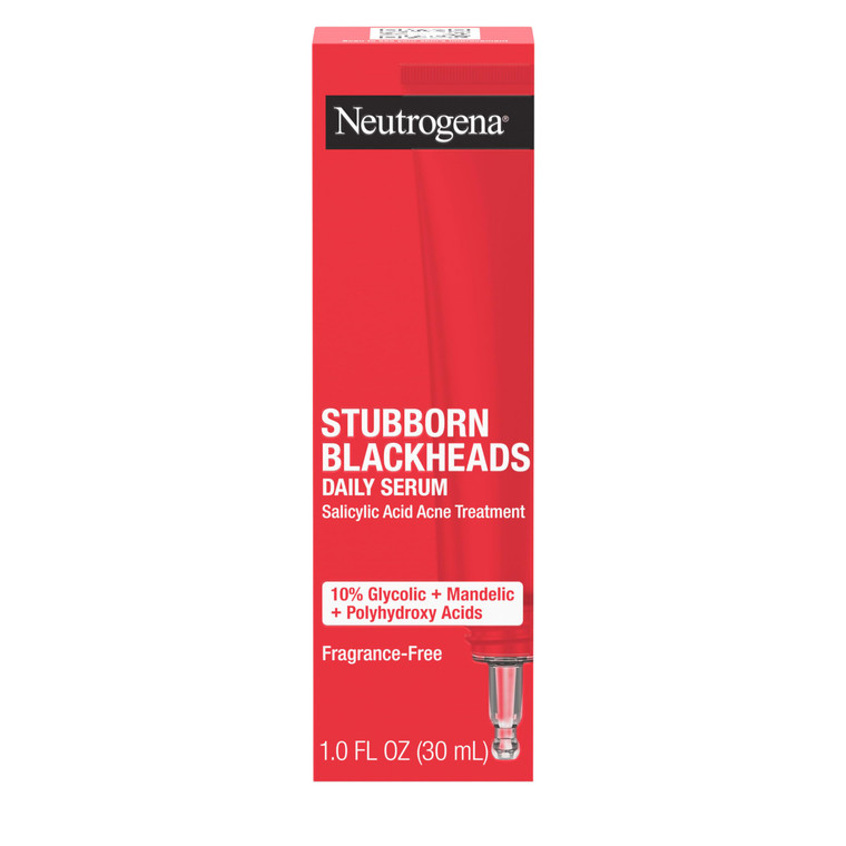 Neutrogena Stubborn Blackheads Daily Acne Facial Serum with Salicylic, Glycolic, Polyhydroxy & Mandelic Acids, Oil-Free Face Serum for Acne-Prone Ski