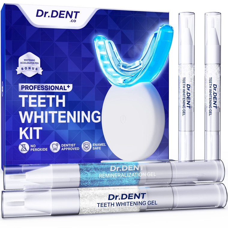 DrDent Professional LED Teeth Whitening Kit - Carbamide Peroxde Sensitivity Free Formula - (3) Teeth Whitening Gel Pens 30+ Whitening Sessions - (1)