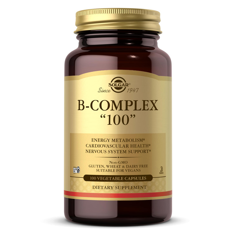 Solgar B-Complex "100", 100 Vegetable Capsules - Nervous System Support - Supports Energy Metabolism - Non-GMO, Vegan, Gluten Free, Dairy Free, Koshe