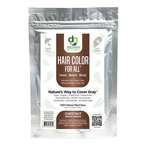 Brown Henna Hair Color For All Kit | 100% All Natural Indigo Powder Hair Dye & Beard Dye (Chestnut Medium Brown) Organic, Herbal & Vegan Chemical & C