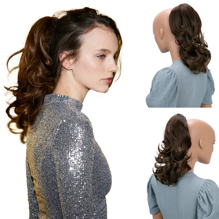 CAISHA 14" Wavy Clip On Ponytail With Butterfly Clip Hairpiece Heat-resistant Synthetic Fibres Brown H98
