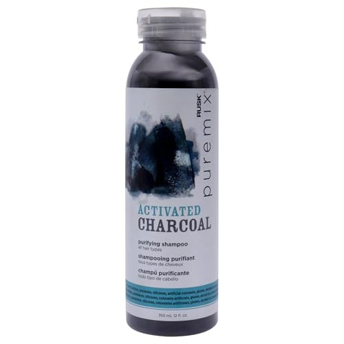 RUSK Puremix Activated Charcoal Purifying Shampoo, Cleanses and Absorbs Excess Oil, Dirt, and Gunk Without Stripping Away Natural Oils, 12 oz.