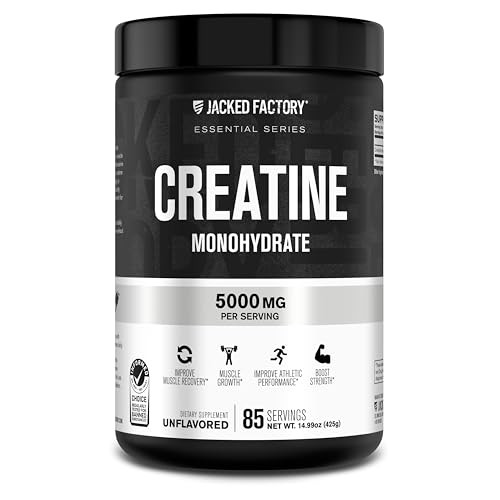 Jacked Factory Creatine Monohydrate Powder 425g - 5g Daily Creatine Supplement for Men and Women, Vegan-Friendly, Third-Party Tested - 85 Servings, U