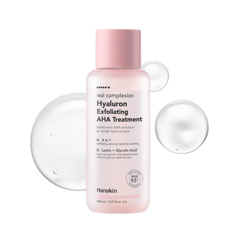 Hanskin Hyaluron Exfoliating AHA Treatment  Korean Exfoliating Toner with Glycolic & Lactic Acid for Smooth, Hydrated, Glass Skin | pH-Balanced Dail