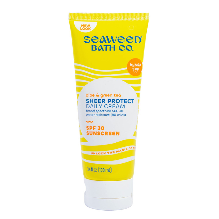 Seaweed Bath Co. Sheer Protect Daily SPF 30 Broad Spectrum Hybrid Sunscreen Cream, 3.4 Ounce, Sustainably Harvested Seaweed, Aloe, Green Tea