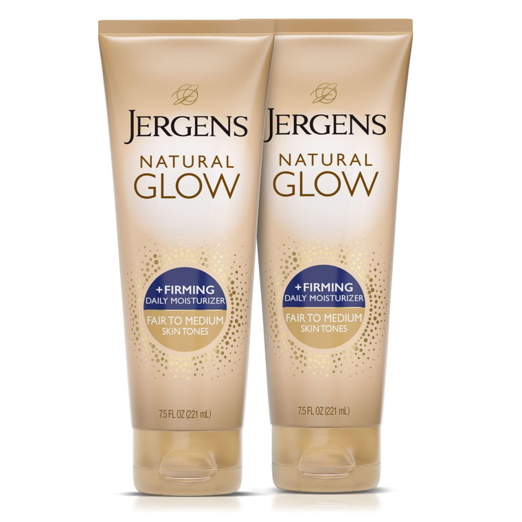 Jergens Natural Glow +Firming Self Tanner Body Lotion, Fair to Medium Skin Tone, Sunless Tanning Moisturizer with Collagen and Elastin. Helps to Visi