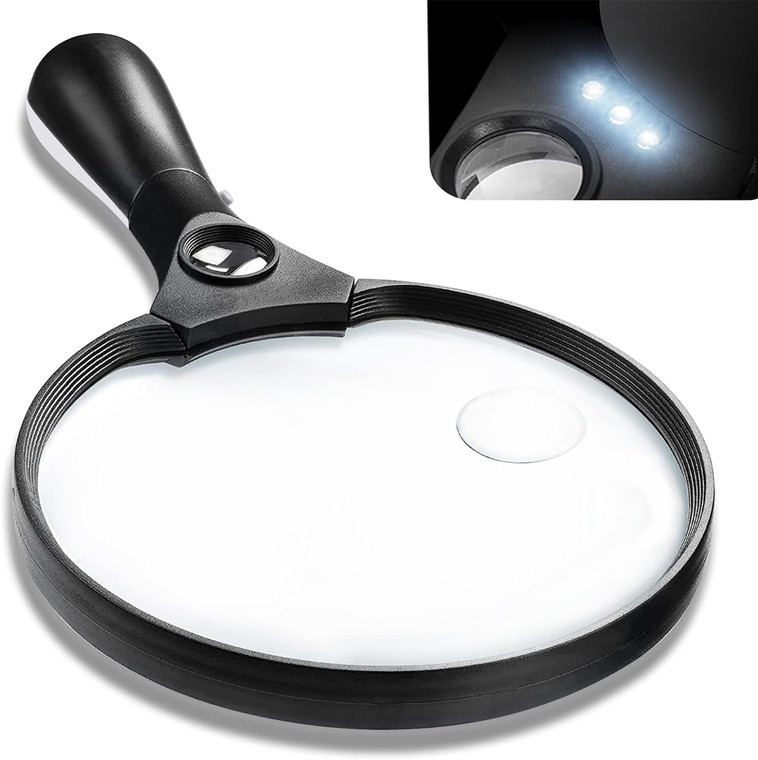 Large Magnifying Glass with Light - 5.5 Inch Handheld Magnifier with 10X 25X 45X Magnification & 3 LED Lights Lighted Magnifying Glass, Magnifying Gl