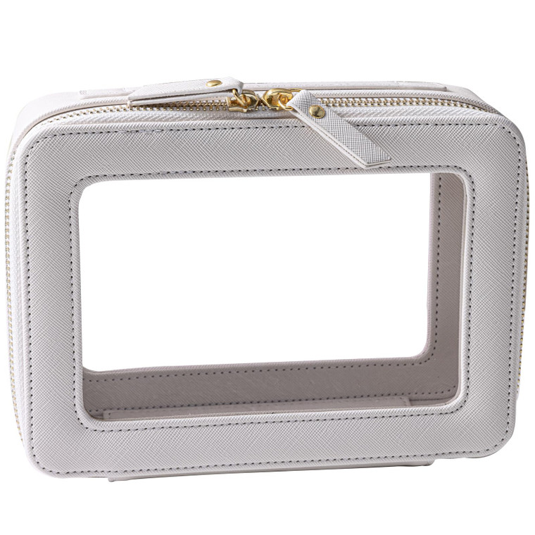 SANHECUN Toiletry bag waterproof cosmetic organizer with handle large opening for travelling car organizer (White)