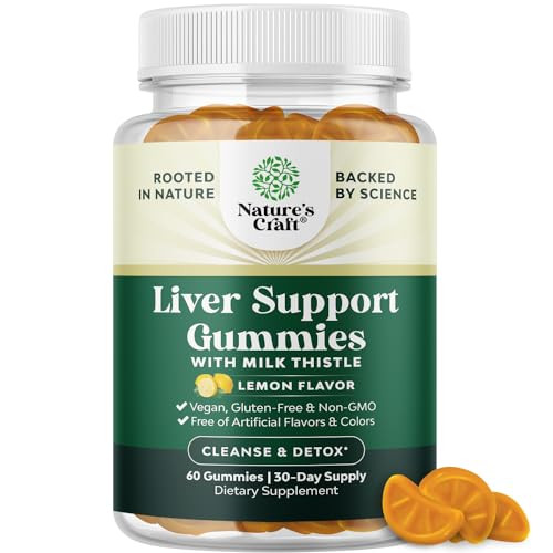 Cleansing Herbal Liver Detox Gummies Support Milk Thistle with Artichoke Extract Turmeric Curcumin and L-Carnitine - Vegan Non-GMO Sweet Lemon (30 Se