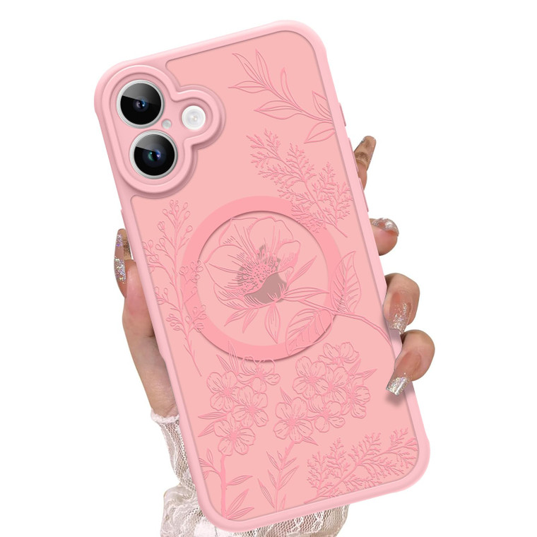 OOK Black Case for iPhone 16 Plus Magnetic Case Cute Flower Floral Design for Girls Women Soft TPU Camera Lens Protective Phone Cover for iPhone 16 P