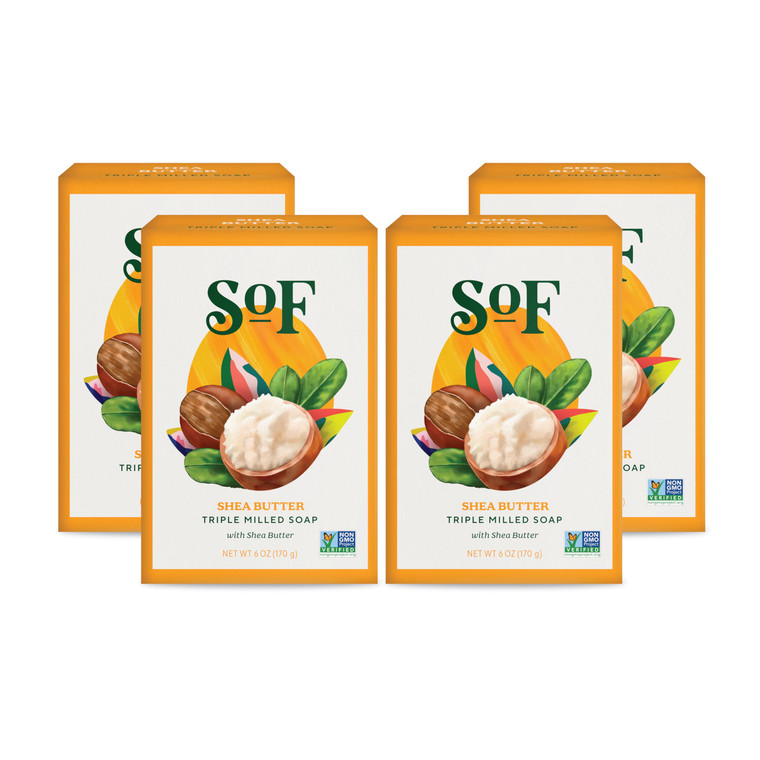 SoF Triple Milled Bar Soap - With Coconut Oil & Organic Shea Butter- Vegan & Non GMO- Free From Phthalates, Sulfates & Parabens- Shea Butter - 6 oz B