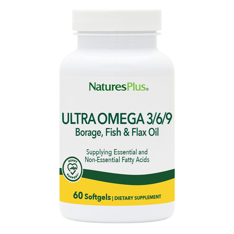 NaturesPlus Ultra Omega 3 6 9 - Borage Oil, Fish Oil, Flax Oil Supplement - 1200 mg, 60 Softgels - Gluten Free - 60 Servings