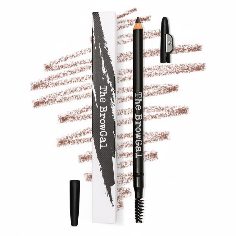 The BrowGal Eyebrow Pencil with Spoolie & Built in Sharpener - Shade 04 Medium Brown - Waterproof & Buildable Brow Pencil with Hair Like Strokes - Na