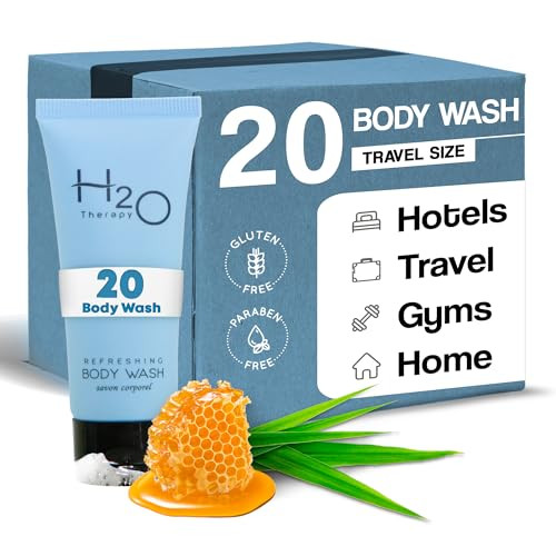 Travel Size Hotel Body Wash 20 Count 0.85 oz Bottles Guest Amenities for Hotels Vacation Rentals and Short Term Rentals Paraben Free Green Tea Scent