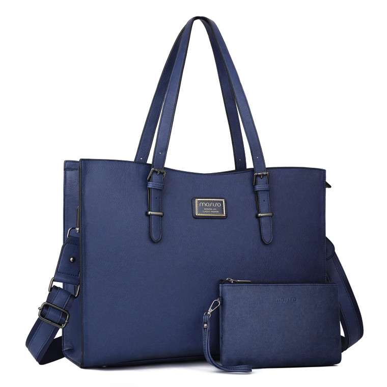 MOSISO Laptop Bag for Women Compatible with MacBook Air 15 inch M3 M2 /Pro 16 M4 M3 M2 M1, 15-15.6 inch Notebook, Waterproof PU Leather Curved Tote B