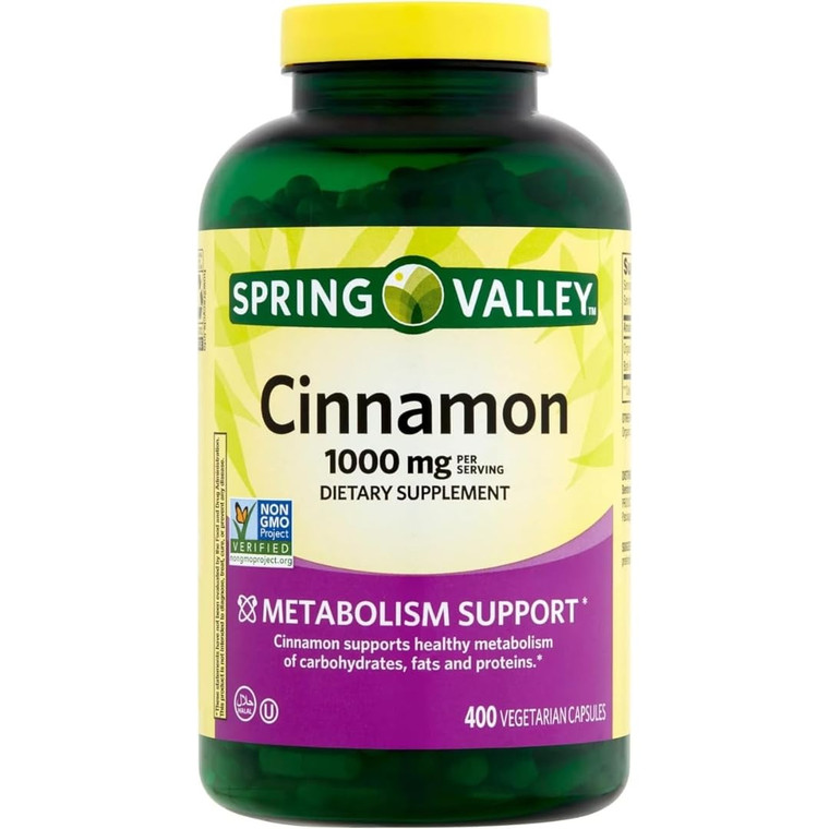 ResMask Spring Valley Cinnamon Dietary Supplement, 1000 mg, 400 Vegetarian Capsules - Metabolism Support. Includes Sticker.