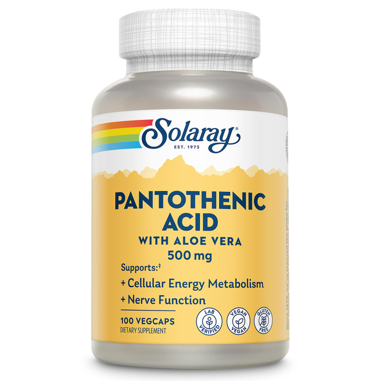 SOLARAY Pantothenic Acid 500mg - Pantothenic Acid Supplement (Vitamin B5) - Essential B Complex Vitamin - Nervous System and Cellular Energy Support