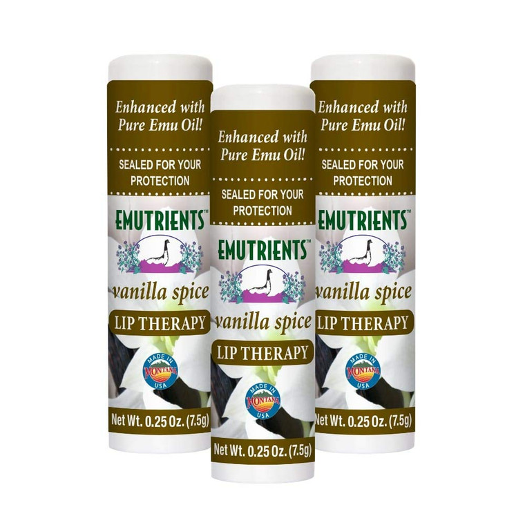 Montana Emu Ranch - Lip Therapy Lip Balm - 0.25 Ounce - Vanilla Spice Flavor - 3 Pack - Made with Pure Emu Oil
