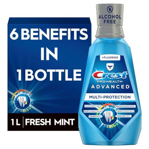 Crest Pro-Health Advanced Mouthwash, Alcohol Free, Multi-Protection, Fresh Mint, 1 L (33.8 fl oz)